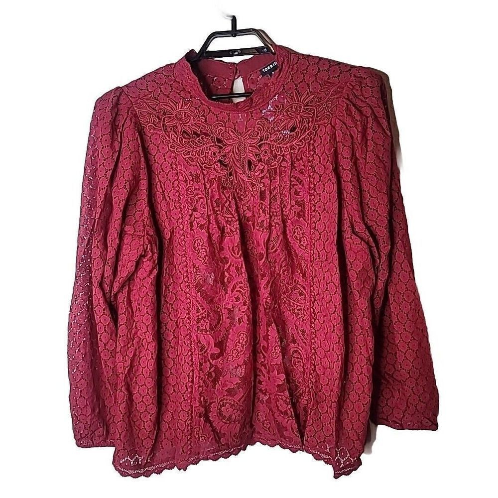 Torrid Size 4 NWT Women's Mixed Lace Rhubarb Red Shirt Plus Size 4X NEW t71